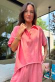 Lina Linen Blend French Tuck Blouse Washed Watermelon